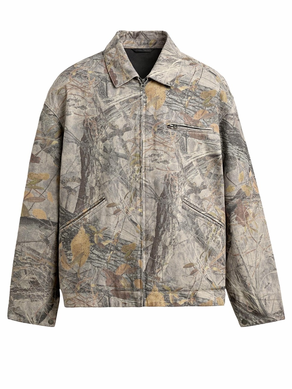 Zara Washed Mid-weight Full Zip Jacket Abstract Camo Print Sz Large Relaxed Fit